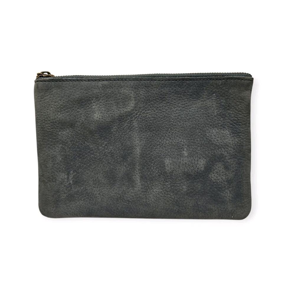 Madewell Slate Blue/Gray Suede Leather Zip Close Clutch Bag Purse